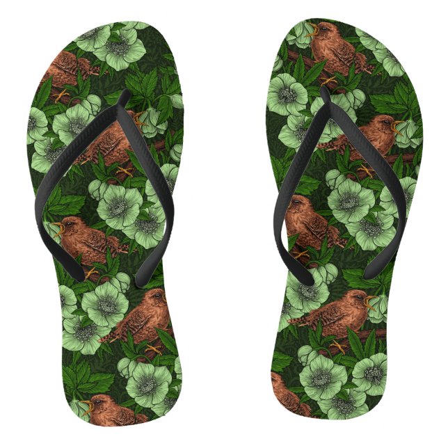 Chanclas Wren y hellebore en verde oscuro (Plantilla)