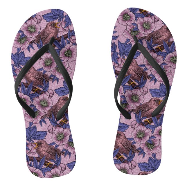 Chanclas Wren y hellebore, rosa y violeta (Plantilla)