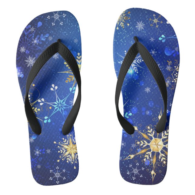Chanclas XMAS Blue Background with Golden Snowflakes (Plantilla)