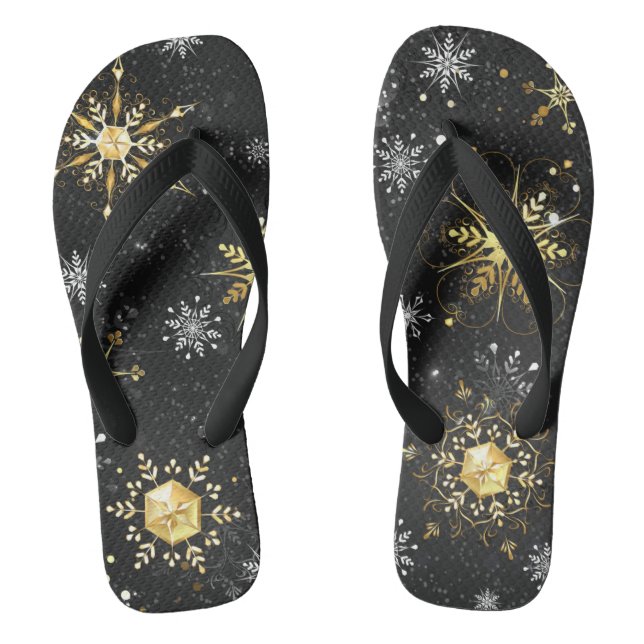 Chanclas Xmas copos de nieve dorados sobre fondo negro (Plantilla)