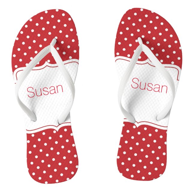 Chanclas Y blanco flips-flopes personalizados lunar rojo (Plantilla)