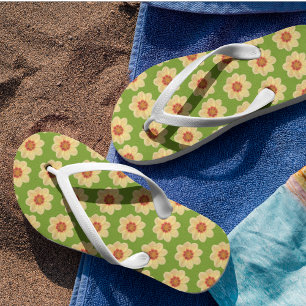 Chanclas Yellow Dahlia Floral Pattern on Green