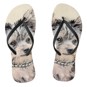 Chanclas Yorkshire Terrier Puppy Pintando Arte Original De 