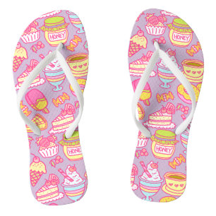 Chanclas Zapatos de dedo morados de panadería dulce y bebid