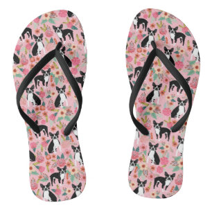 Chanclas Zapatos florales de Boston Terrier - flores del