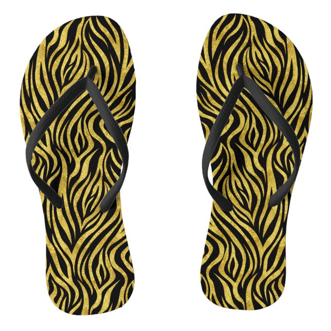 Chanclas Zebra negra dorada Flip Flops (Plantilla)