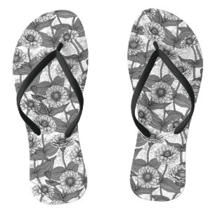Chanclas Zinnias, monocromo en blanco