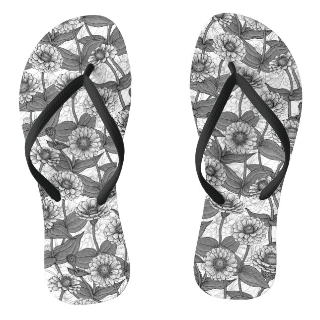 Chanclas Zinnias, monocromo en blanco (Plantilla)