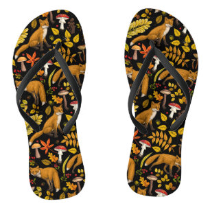 Chanclas zorros otoñales sobre negro