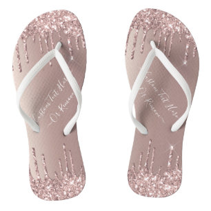 Chancletas con brillo dorado rosado con texto pers