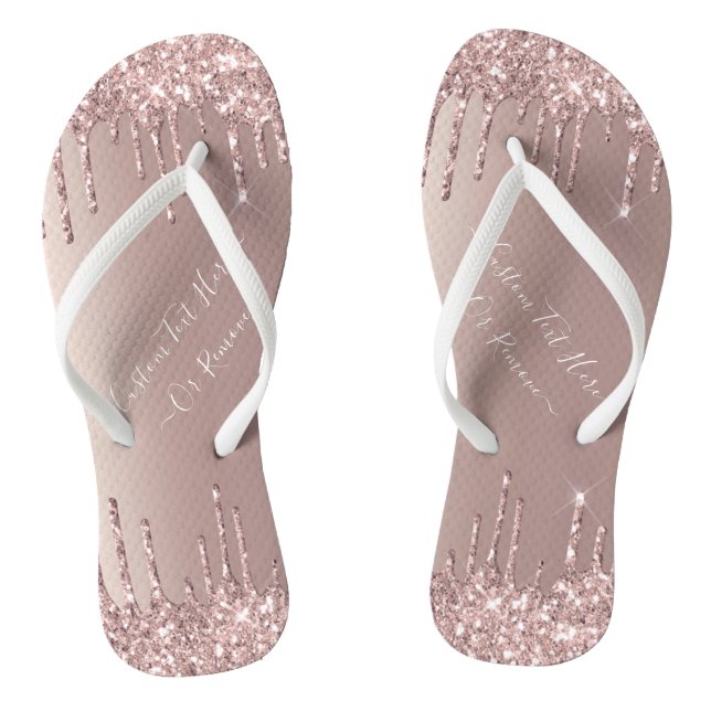 Chancletas con brillo dorado rosado con texto pers (Plantilla)