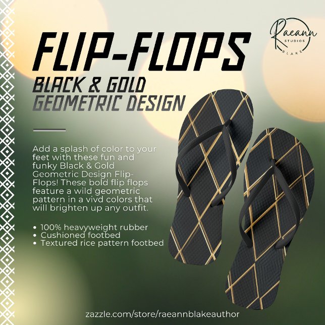 Chancletas con diseño geométrico negro y dorado (Subido por el creador)