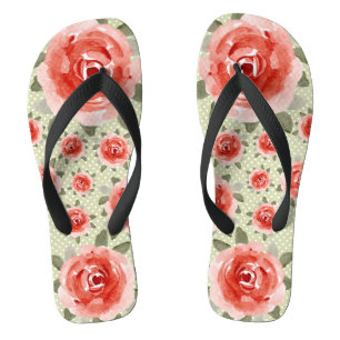 Chancletas con Rosas Rojas sobre Blanco y Lunares 