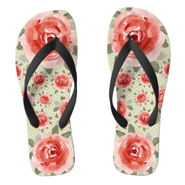 Chancletas con Rosas Rojas sobre Blanco y Lunares  (Plantilla)
