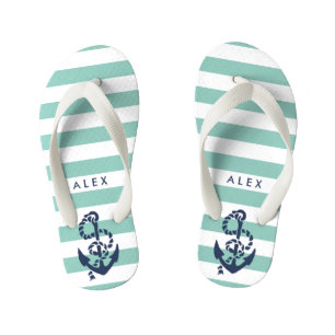 Chancletas de ancla náutica verde para niños