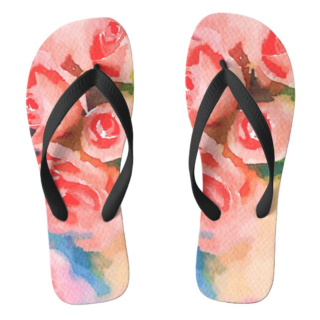 Chancletas de Dama de Acuarela de Rosas Melocotón (Plantilla)