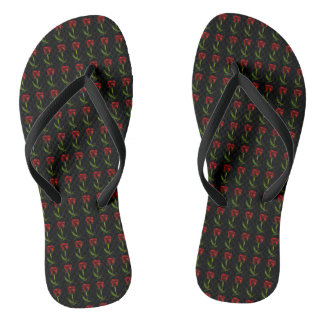 Chancletas de mujer con flor de rosa roja