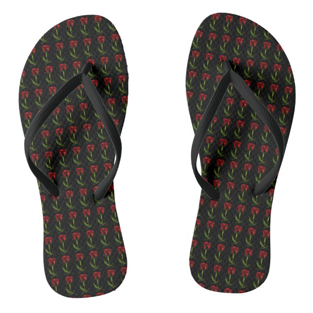 Chancletas de mujer con flor de rosa roja (Plantilla)