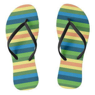 Chancletas de rayas verdes, azules, naranjas y ama