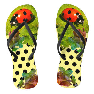 Chancletas divertidas de mariquita amarilla para a