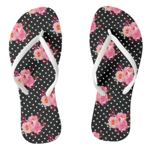 Chancletas florales rosadas con lunares