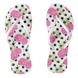 Chancletas florales rosadas de lunares