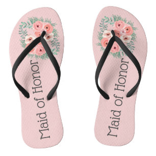 Chancletas Florales Rosadas Verdes de Dama de Hono