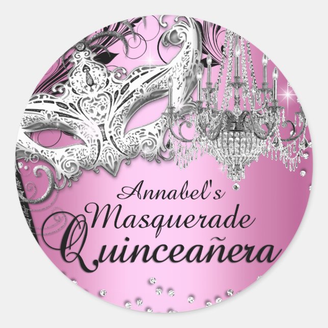 Chandelier Masquerade Pink Quinceanera Pegatina (Anverso)