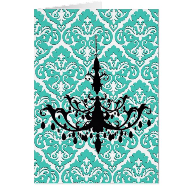 Chandelier Silhouette Verde azulada Damask (Frente)