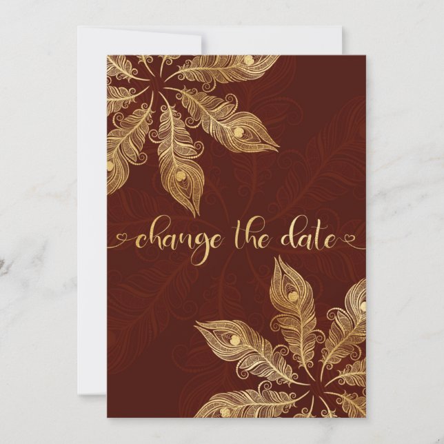 Change the date card with gold peacock feathers (Anverso)