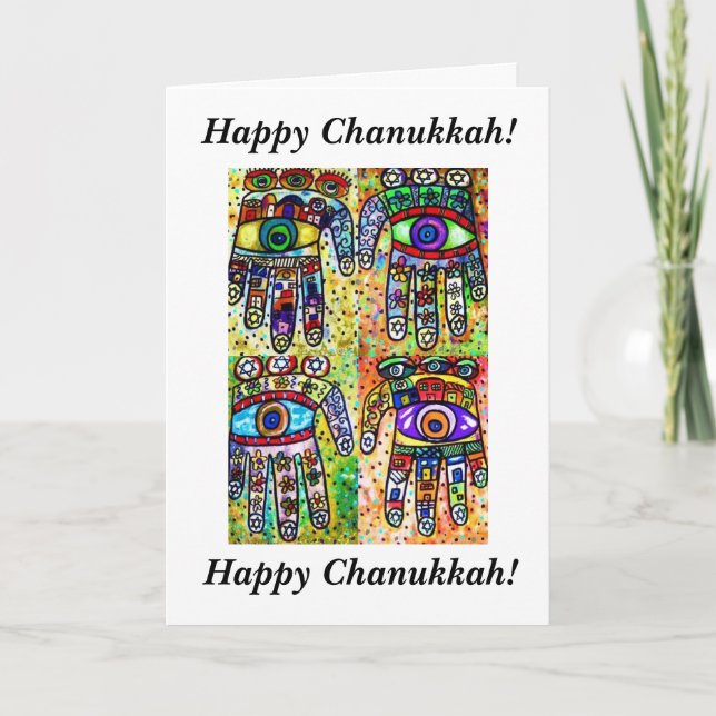 Chanukkah feliz - tarjeta de Judaica Hamsas del ba (Anverso)