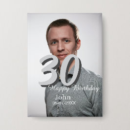 Chapa 30.º cumpleaños añadir nombre fecha año foto blanc