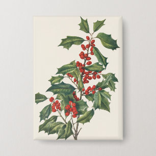 Chapa Acebo Clásico de Navidad con Bayas Rojas Arte