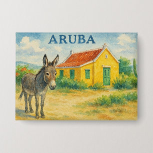 Chapa Acuarela de burro de Aruba y casa Cunucu