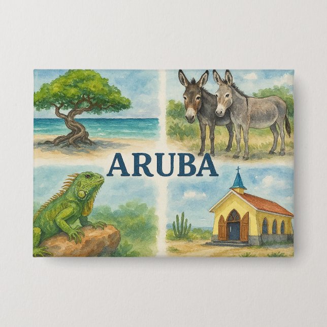 Chapa Acuarela multivista de Aruba (Anverso)