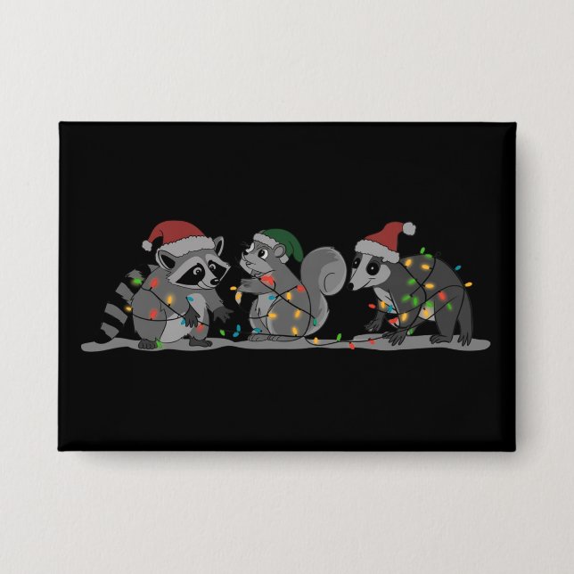 Chapa Animales de Santa Navidad Silly Mapache Zarigüeya  (Anverso)
