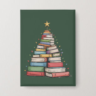 Chapa Árbol de Navidad Libro Retro Bibliófilo Biblioteca