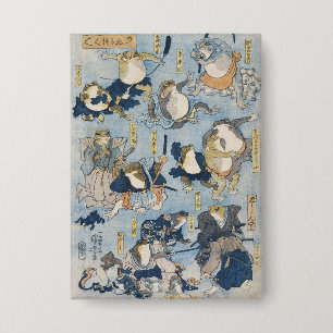 Chapa Arte japonés antiguo de ranas guerreras Ukiyo-e