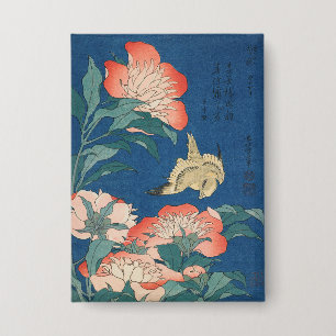 Chapa Arte japonés de Hokusai Peonías y Canario