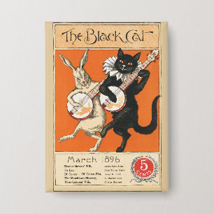 Chapa Arte Retro Naranja Gato Negro Conejo Blanco Banjo