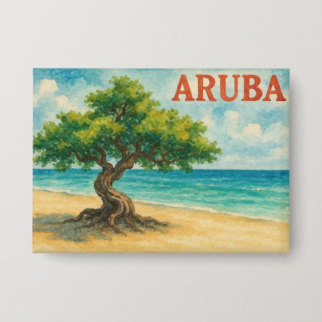 Chapa Aruba Divi Tree Eagle Beach acuarela (Anverso)