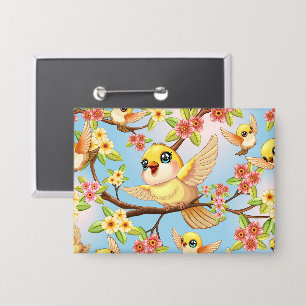 Chapa Aves cortas y felices entre las flores de primaver