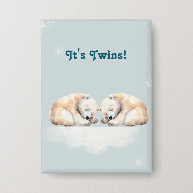 Chapa Baby Shower de los gemelos de oso polar (Anverso)