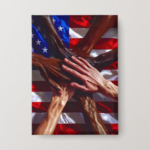 Chapa Bandera estadounidense con las manos de varios nor