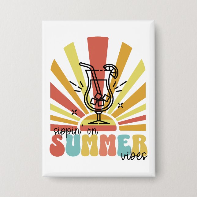 Chapa Bebiendo Vibraciones de Verano, Sol Retro, Vaso de (Anverso)