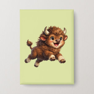 Chapa Bison Cute con Grandes Ojos Feliz Caricatura de Vi