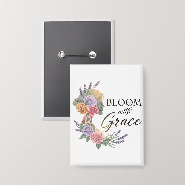 Chapa Bloom con Grace Elegent Floral Woman Silhouette (Anverso/Reverso)