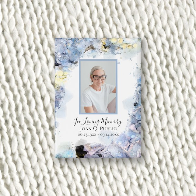 Chapa Blue Hydrangea Flowers Watercolor Funeral Memorial (Subido por el creador)