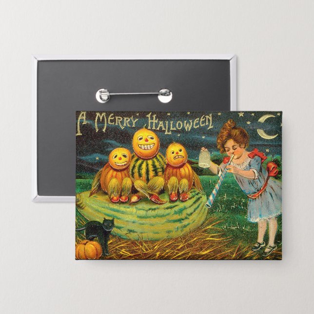 Chapa Broma de bruja joven: Hombres de calabaza en Altar (Anverso/Reverso)
