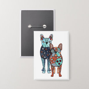 Chapa Bulldogs Franceses Caprichosas Arte Popular Doodle